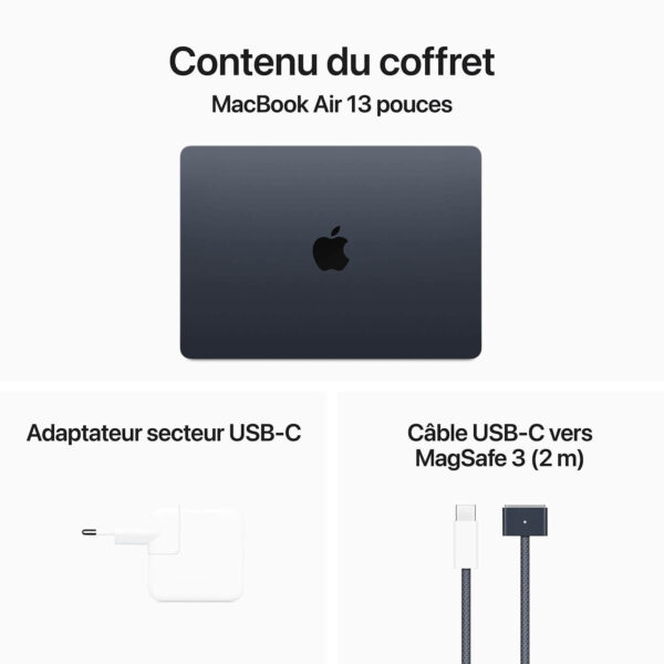 MacBook Air M3 13 pouces Minuit 16 Go/256 Go (GPU 10 coeurs)