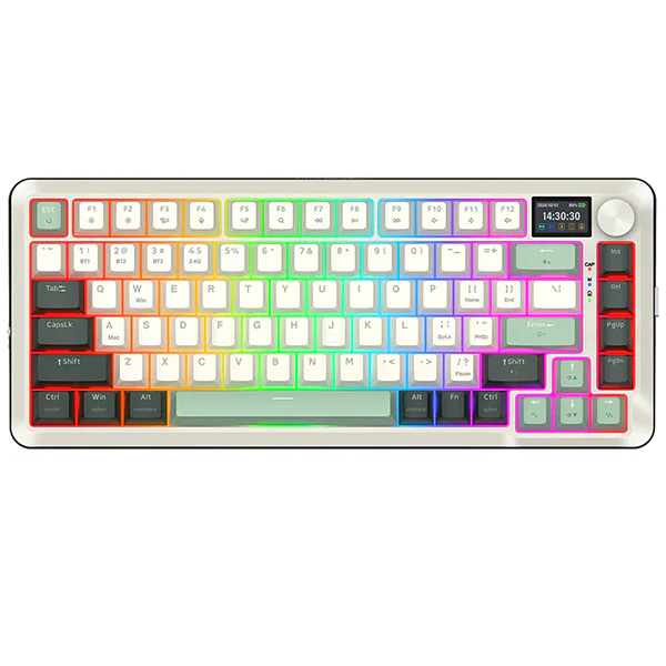 Redragon K708 Pro LCD Wireless (White Green) – Clavier mécanique sans fil au Maroc