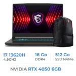 MSI Thin 15 B13VE-2659MA i7-13620H/16Go/512Go SSD/RTX 4050 6GB/15.6″ 144Hz/Win11 – PC Gamer Maroc